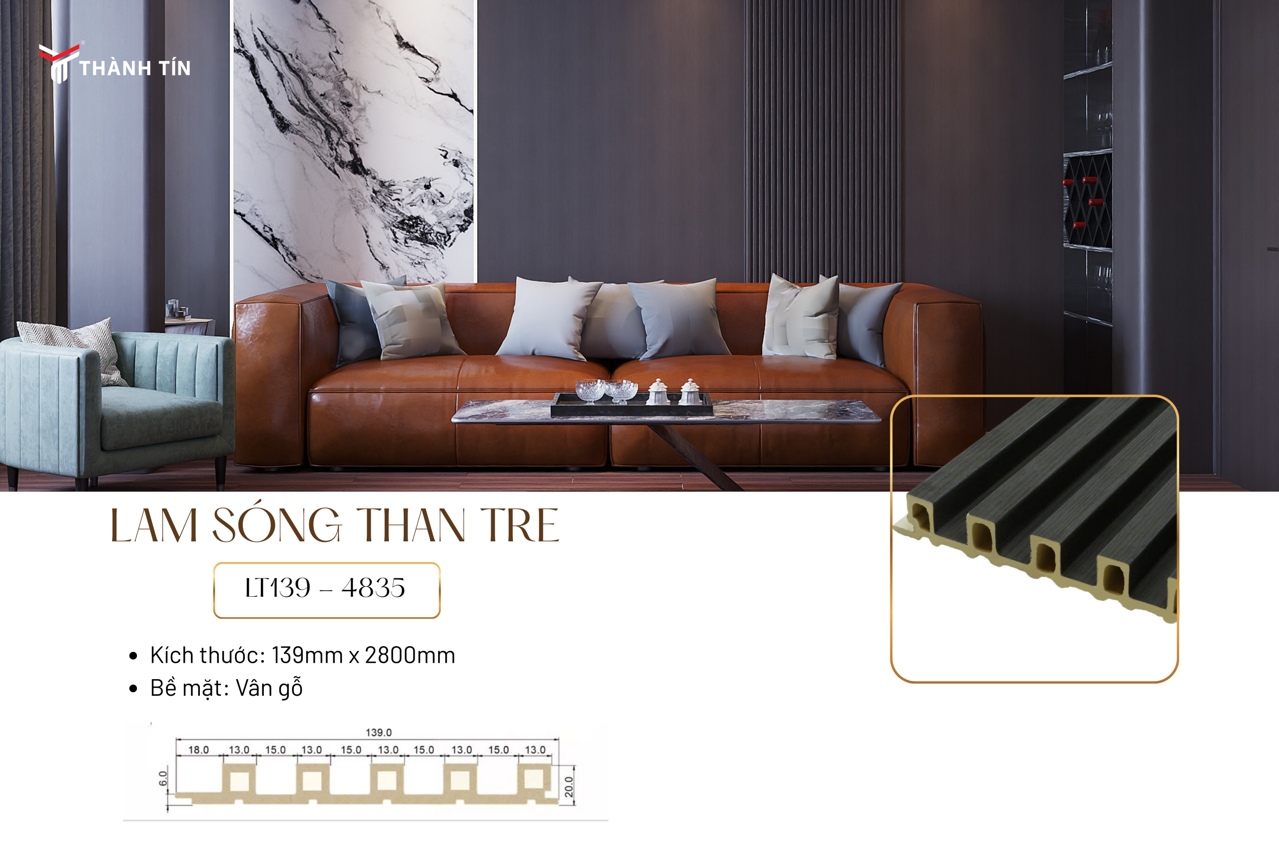 lam sóng than tre đồng màu tuyệt đối với tấm ốp tường