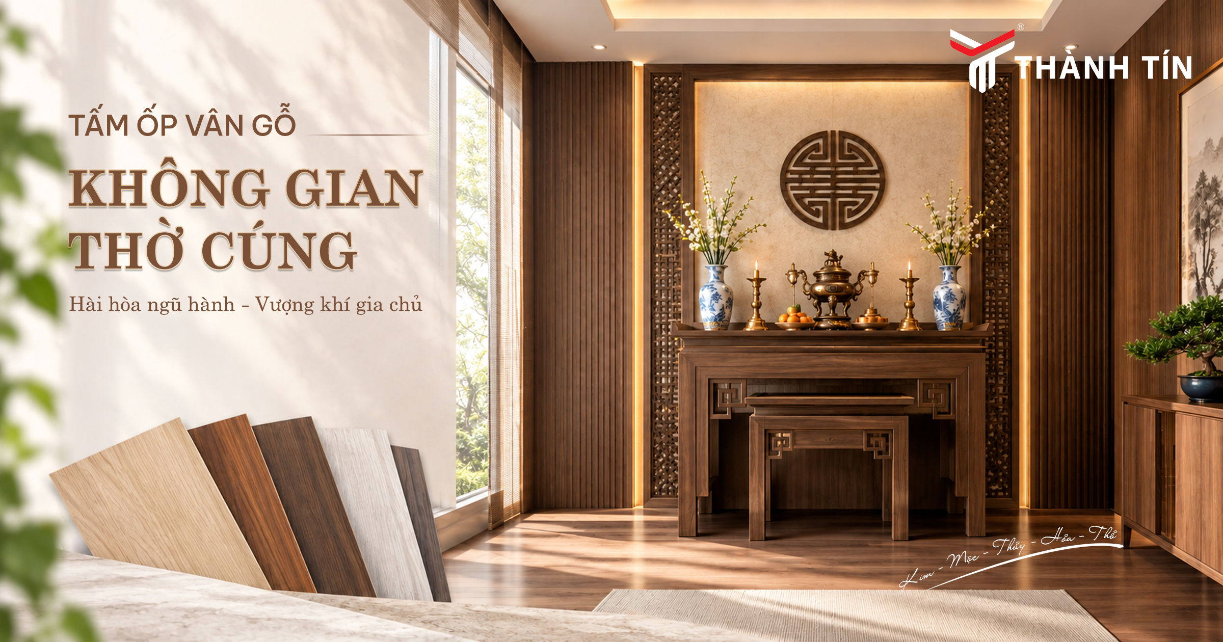 Tấm ốp vân gỗ Thành Tín cho không gian thờ cúng trang nghiêm