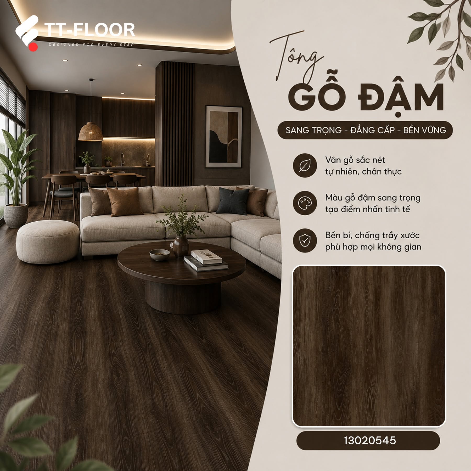 Sàn nhựa TT - Floor màu nâu trầm đẳng cấp mã TT-Floor 13020545