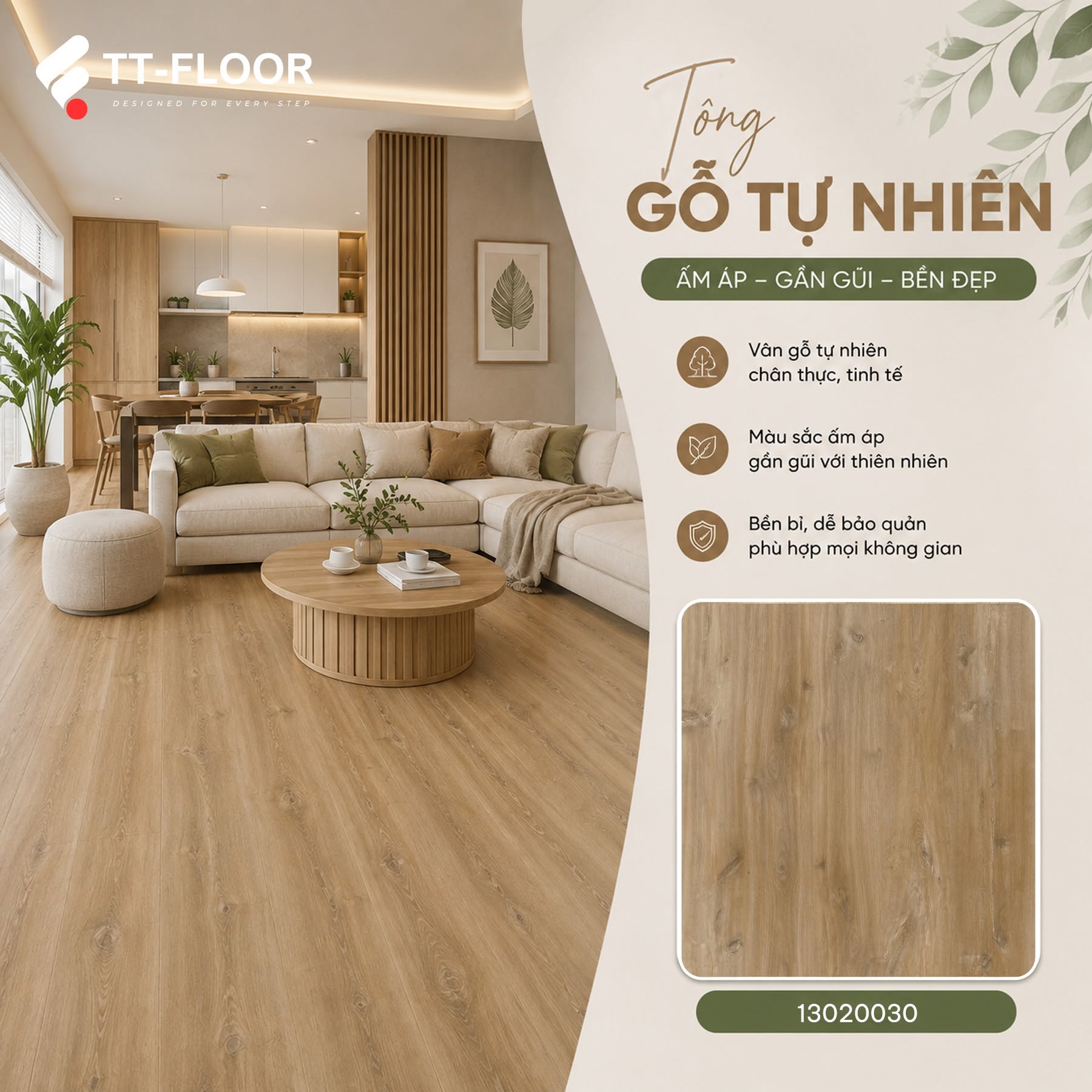 Sàn nhựa TT - Floor màu gỗ sồi tự nhiên mã TT-Floor 13020030