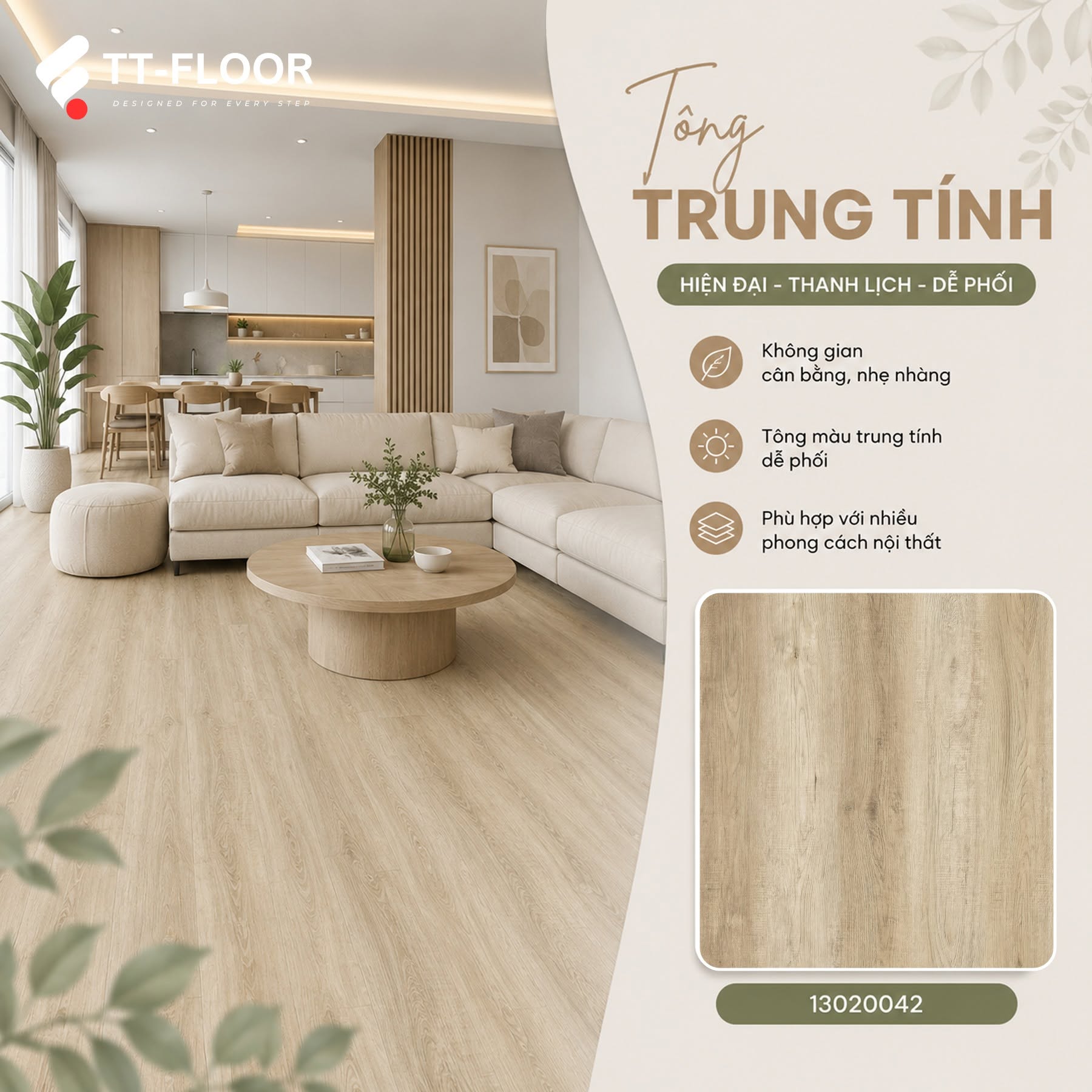 Sàn nhựa TT - Floor màu nâu xám hiện đại mã TT-Floor 13020042