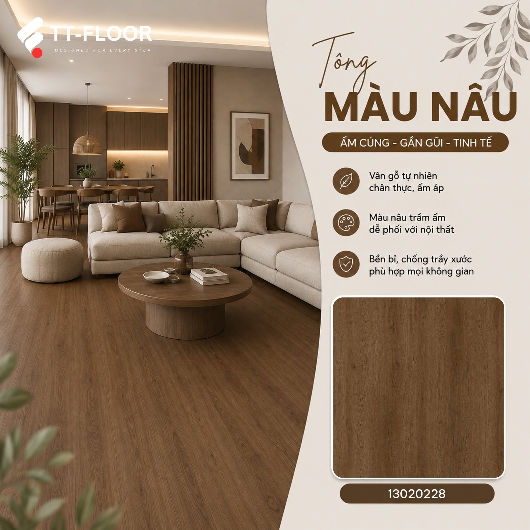 Sàn nhựa TT - Floor tông nâu đỏ Á Đông mã TT-Floor 13020228