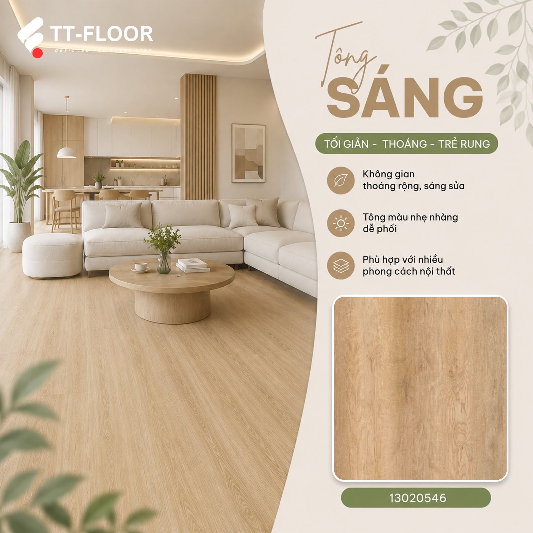 Sàn nhựa TT - Floor tông gỗ nâu vàng hổ phách ấm mã TT-Floor 13020546